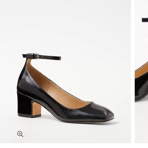 Patent Ankle Strap Block Heel Pumps